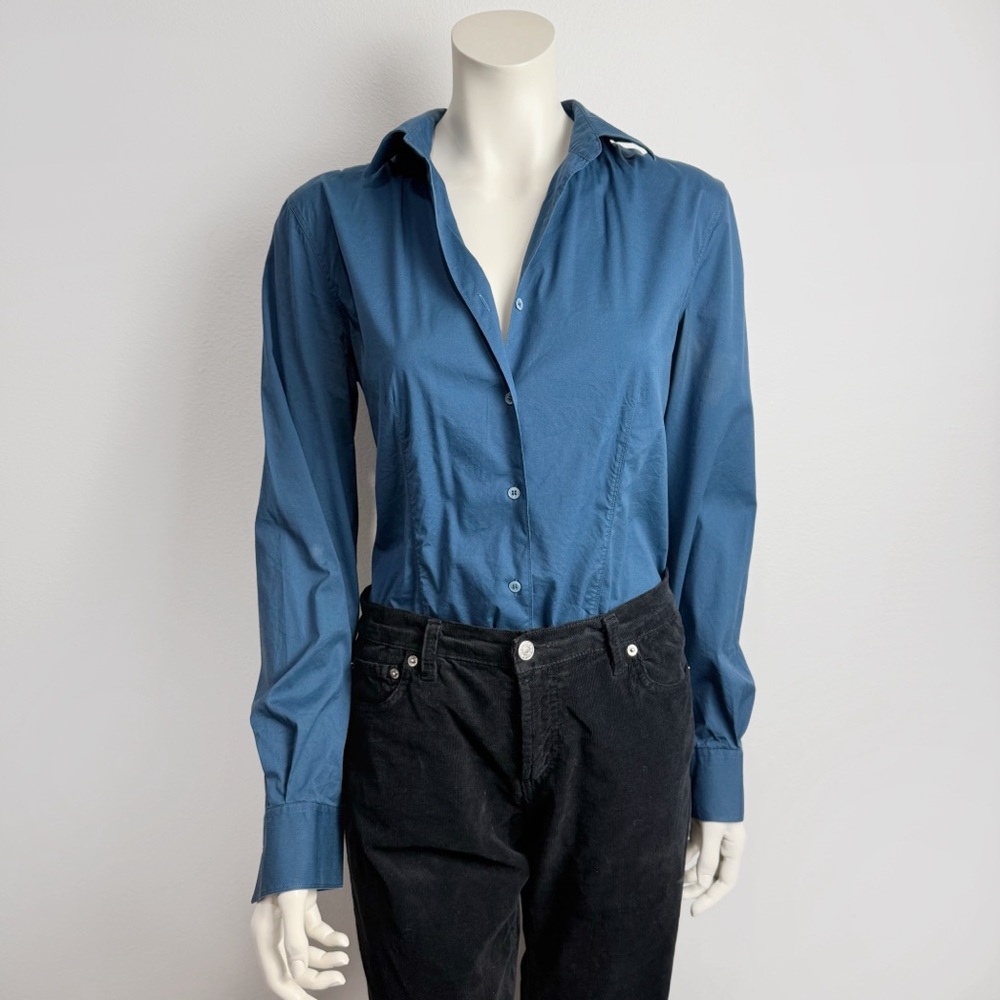 Loro Piano Teal Button Down Top Women Made In Italy Size 8